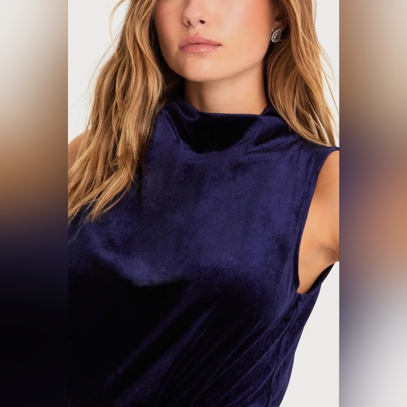 Lulu's Classic Elegance Navy Velvet Sleeveless Mock Neck Maxi Dress Wedding - Picture 3 of 11